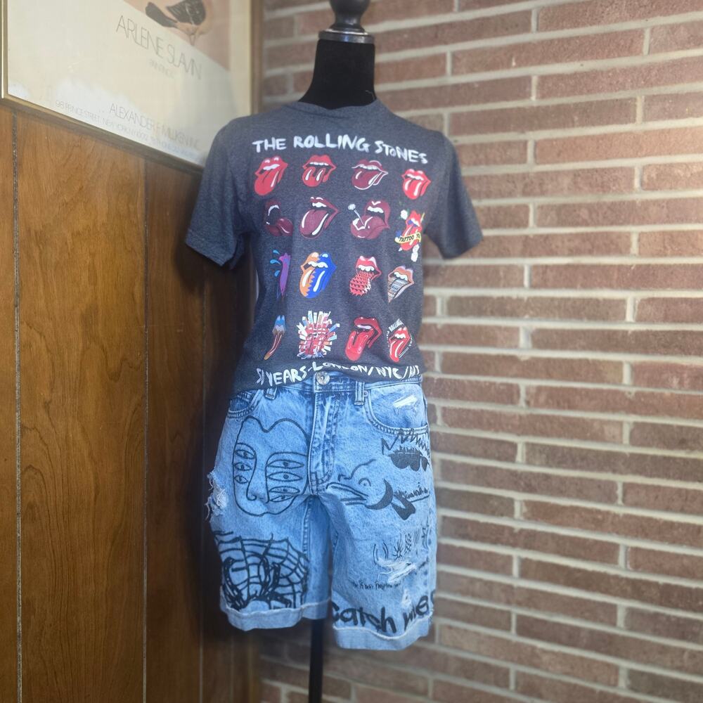 Ninth Hall Captain Scribbles Distressed Graffiti Denim Shorts Jorts Mens Size 28